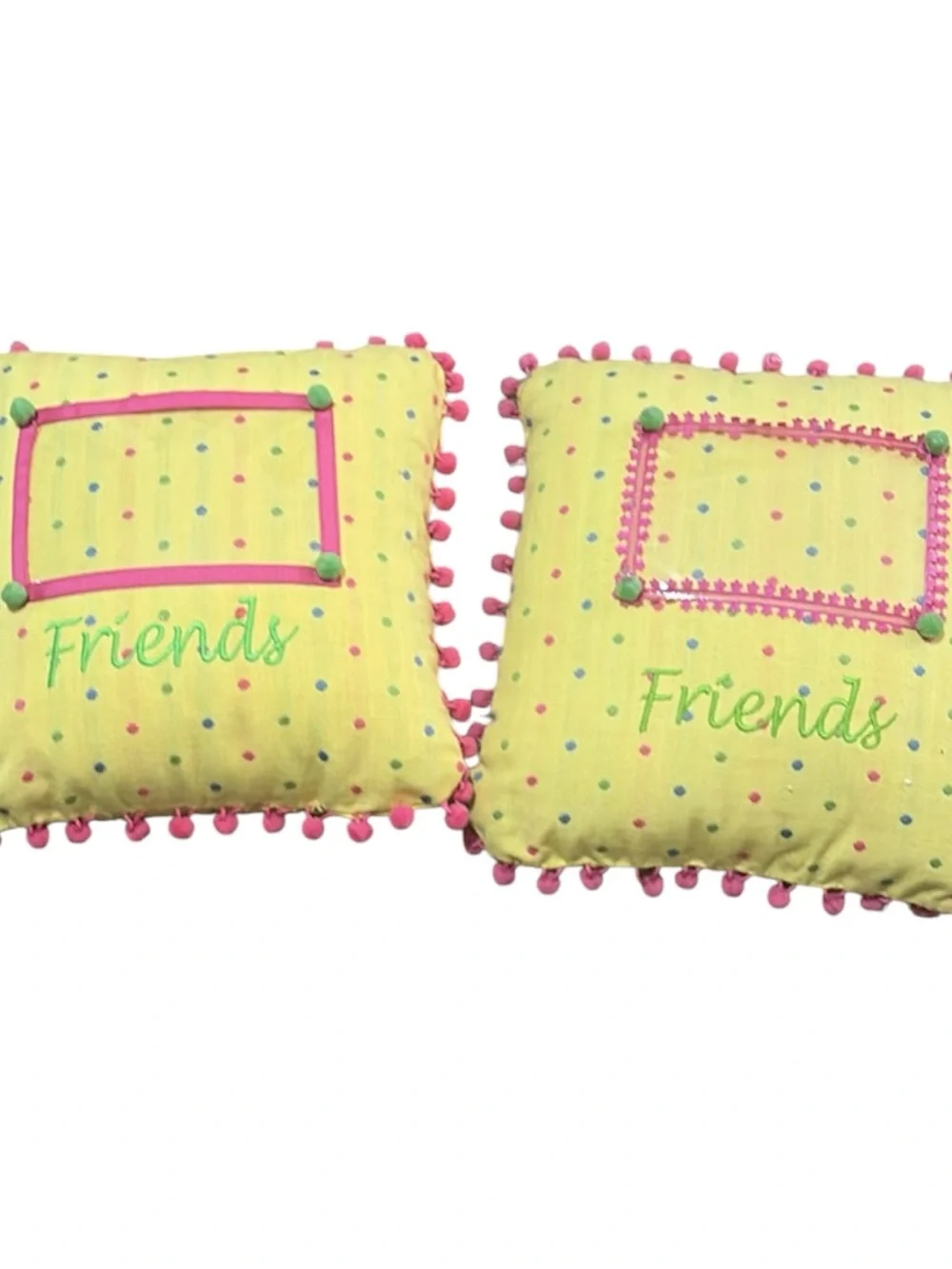 Yellow Polka Dot Accent Pillow with Pink Pom Trim